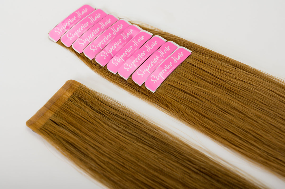 rollover-image. #12 Dark Honey Ultra Seamless Tape In Extensions. Superior hair Extensions.