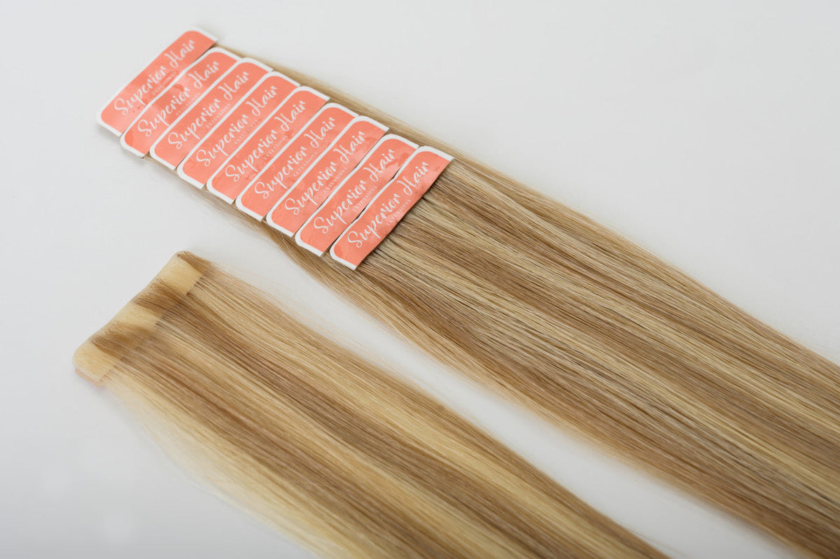 rollover-image.#16/22 Caramel Light Blonde Mix Invisi Tape Hair Extensions