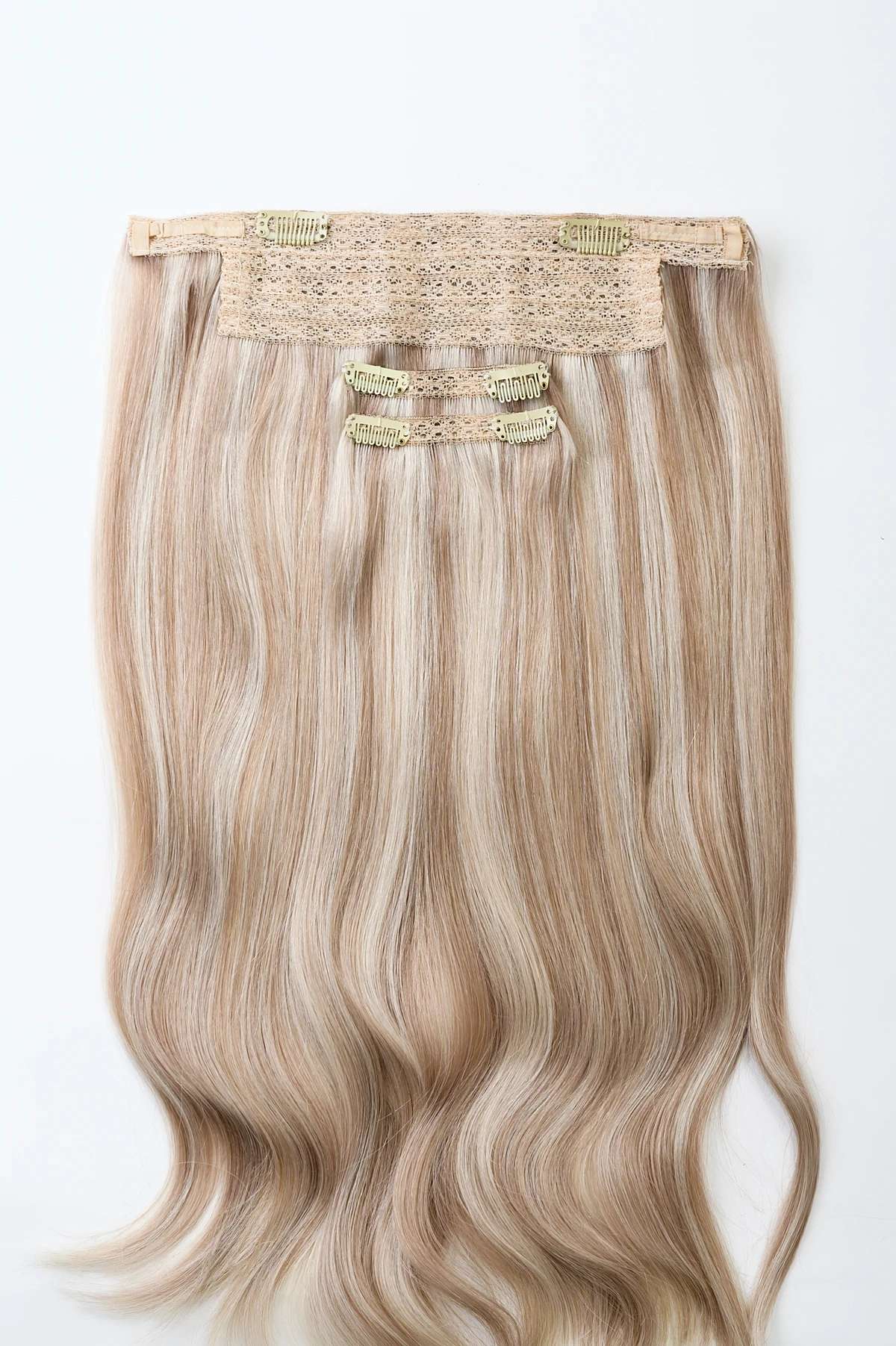 rollover-image. #18/60 Pearl Ash Blonde Highlights Classic Halo Hair Extensions. Superior Hair Extensions