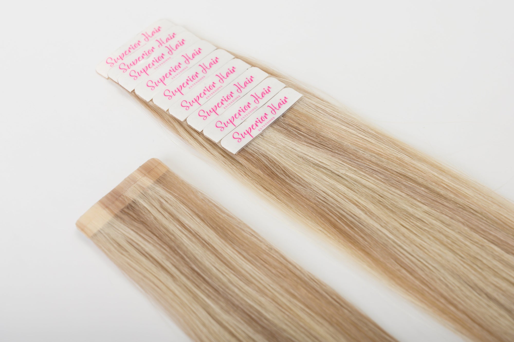 rollover-image. #18/613 Ash Blonde Highlights Ultra Seamless Tape In Extensions. Superior Hair Extensions.