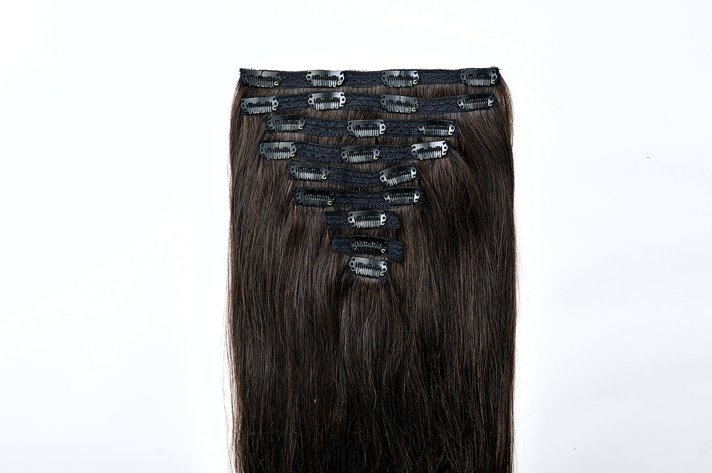 rollover-image. #1BL Darkest Brown Classic Clip In Hair Extensions 9pcs. Superior Hair Extensions.
