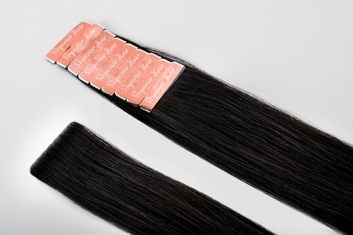 rollover-image. #1 Jet Black Invisi Tape Hair Extensions. Superior Hair Extensions.