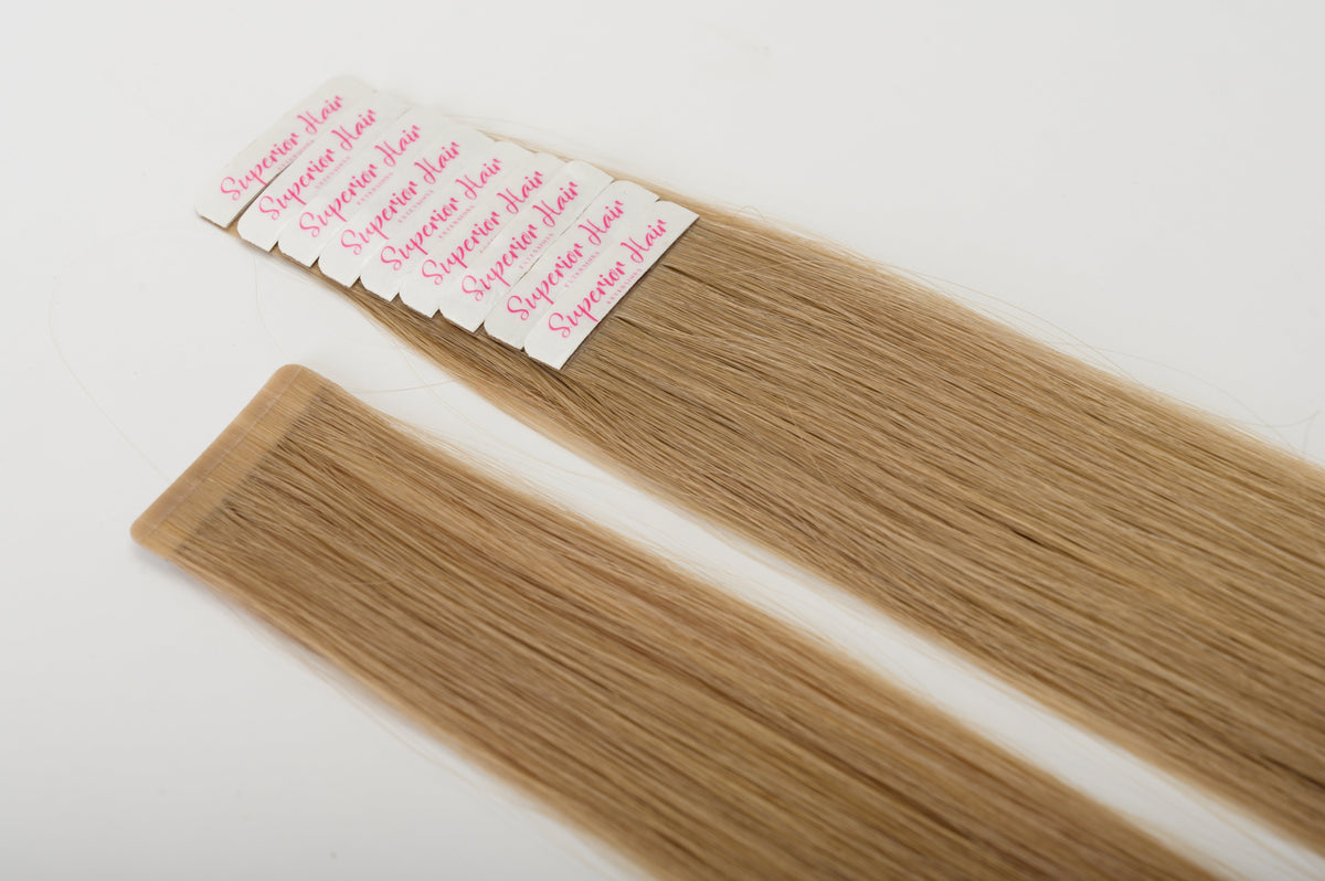 rollover-image. #23 Golden Blonde Ultra Seamless Tape In Extensions. Superior Hair Extensions