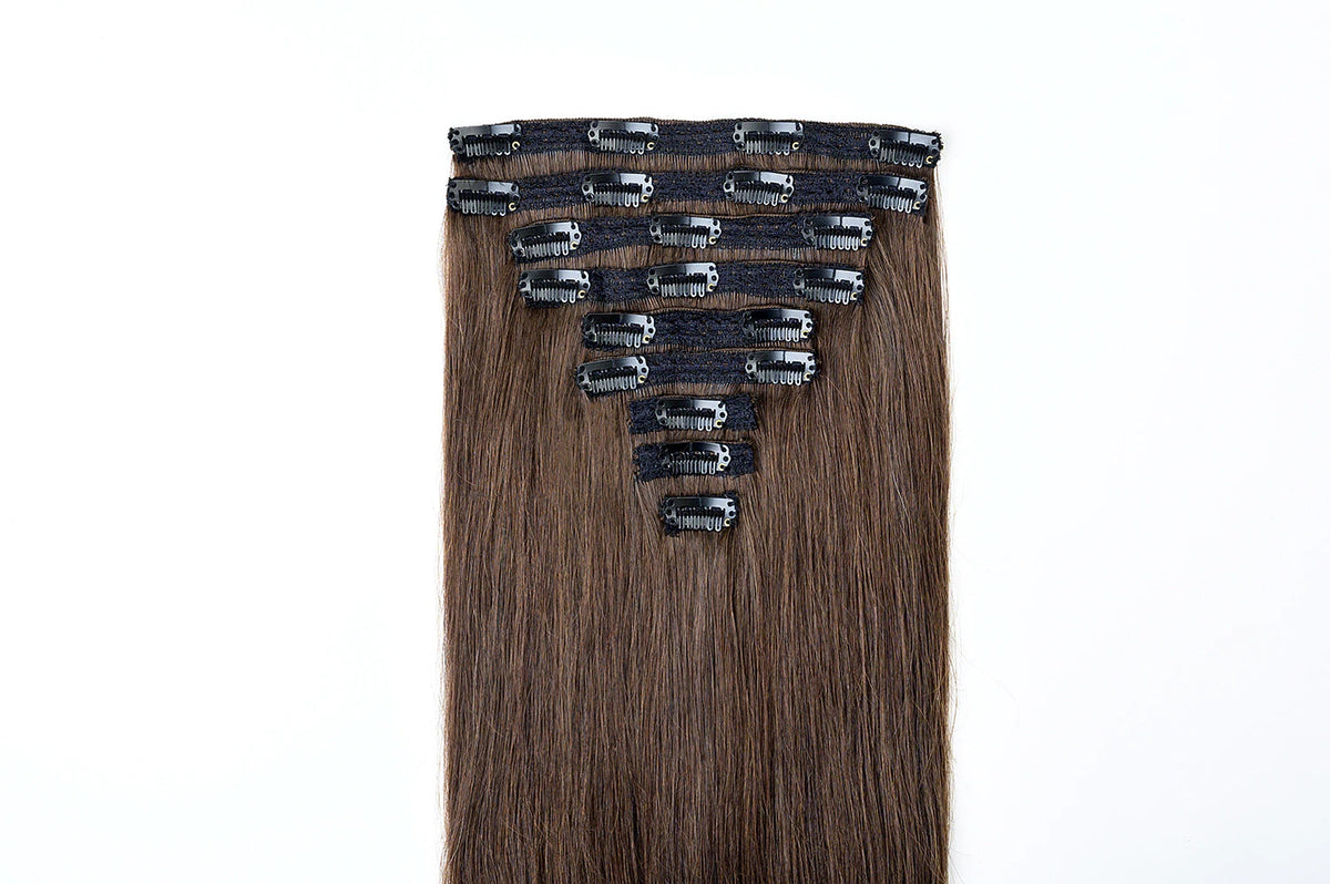 rollover-image. #2 Dark Brown Classic Clip In Hair Extensions 9pcs. Superior Hair Extensions.