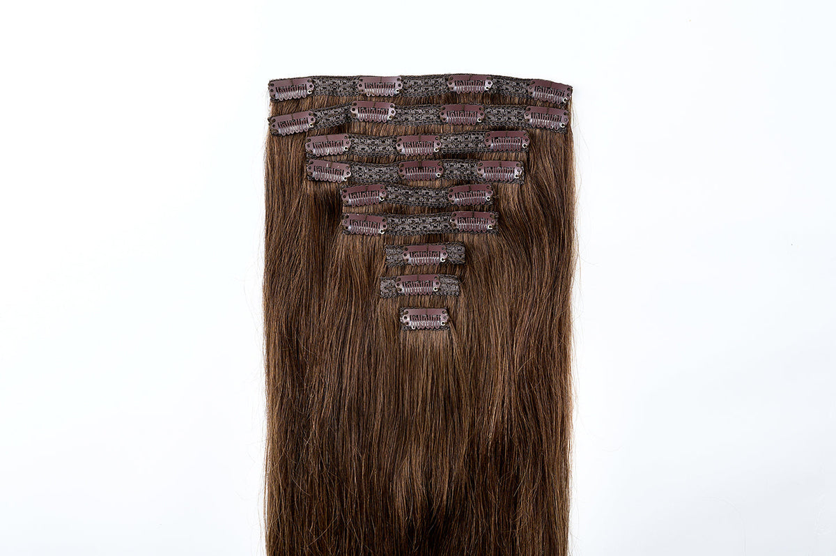 rollover-image. #4 Chocolate Brown Classic Clip In Hair Extensions 9pcs. Superior Hair